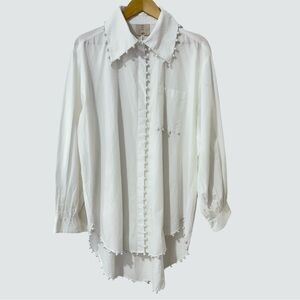 Anthropologie Me Me Me White Long Sleeve Long Button Down Shirt XL NWT ($150)